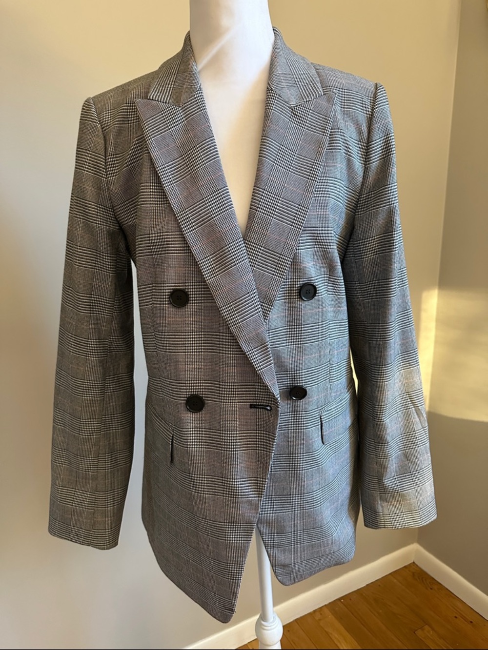 LOFT Plaid Double-Breasted Blazer, Sz 6 ❗️Missing Button at cuff